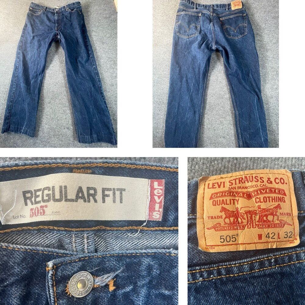 Levi's Men's 505 Jeans 42x32 Regular Fit Straight Leg Denim Dark Wash